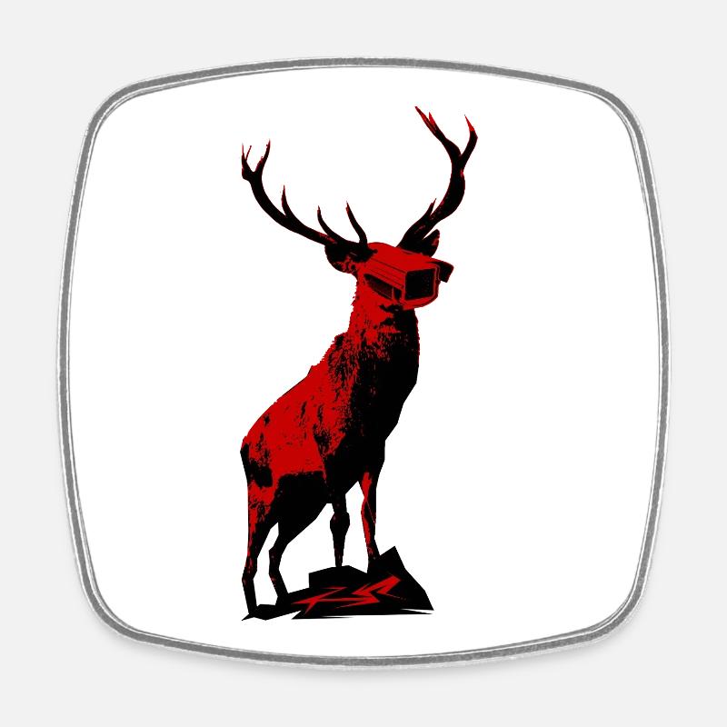 Black and red deer with surveillance camera head - Square fridge magnet - white