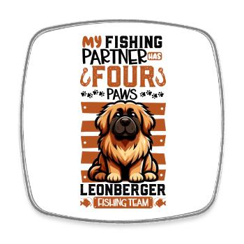 Fishing and Leonberger - Square fridge magnet - white - Front
