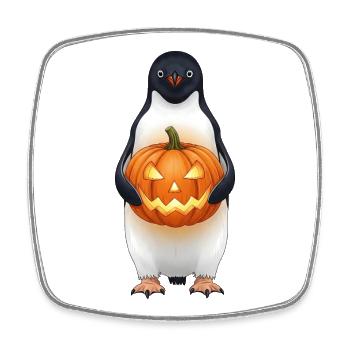 Pingouin d’Halloween mignon avec citrouille dessin animé amusant - Magnet carré - blanc - Devant