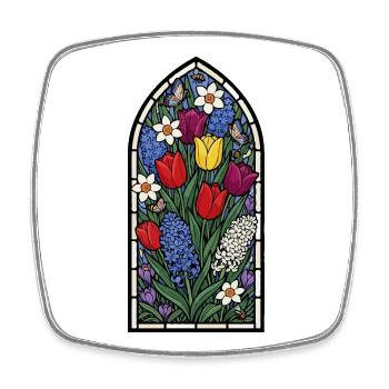 Tulip, Daffodil, Hyacinth stained glass - Square fridge magnet - white - Front