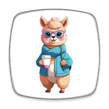 Café Alpaga à Capuche avec Lunettes - Magnet carré - blanc - Devant