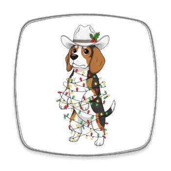 Drôle Beagle Noël gui dessin animé - Magnet carré - blanc - Devant