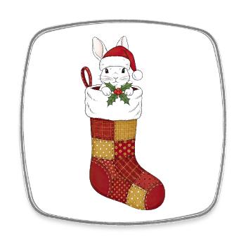 Chaussette de Noël de dessin animé drôle avec lapin - Magnet carré - blanc - Devant