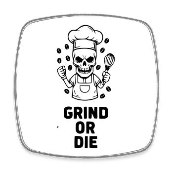 Grind or Die Totenkopf Barista Vektor - Viereckiger Kühlschrankmagnet - Weiß - Vorne