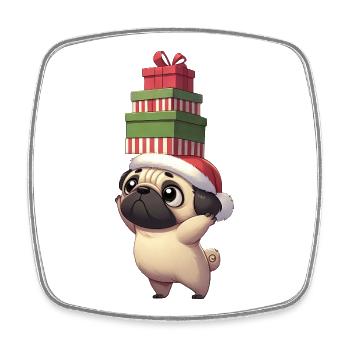 Süßer Hund Mops Weihnachten Cartoon Tollpatsch - Viereckiger Kühlschrankmagnet - Weiß - Vorne