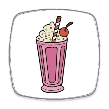 Pink Milkshake with Cherry and Sprinkles - Square fridge magnet - white - Front