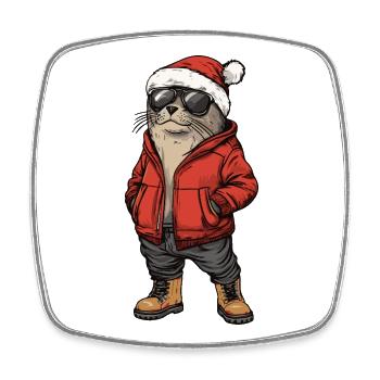 Robbe Tier Weihnachten Winter - Viereckiger Kühlschrankmagnet - Weiß - Vorne