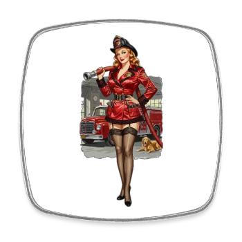 Pin-up-Feuerwehrmann in Rot - Viereckiger Kühlschrankmagnet - Weiß - Vorne