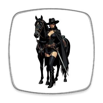 Femme Zorro avec cheval noir 2 - Magnet carré - blanc - Devant