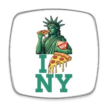 J’adore la pizza de New York : Déclaration drôle d’amoureuse de la nourriture - Magnet carré - blanc - Devant
