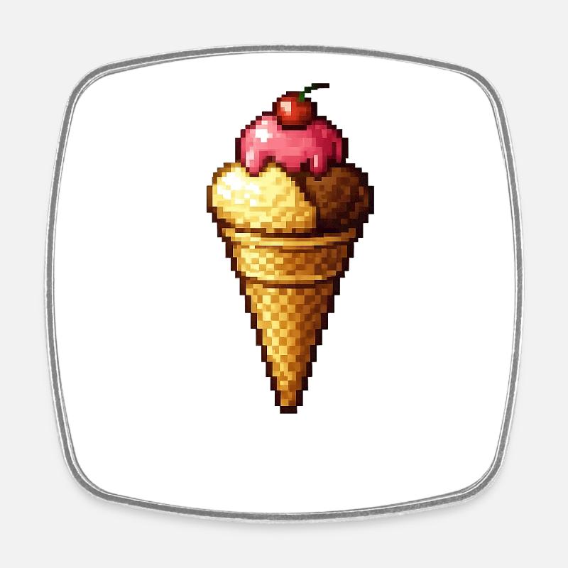 Retro Pixel Eiscreme Cone - Viereckiger Kühlschrankmagnet - Weiß