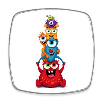 Lustige Monster Familie als bunter Turm  - Viereckiger Kühlschrankmagnet - Weiß - Vorne