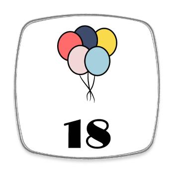 18. 18 ANS. 18e ANNIVERSAIRE. ANNIVERSAIRE 18 ANS. - Magnet carré - blanc - Devant