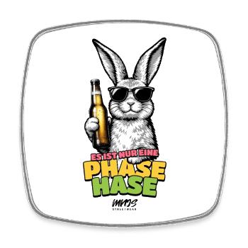 Phase Bunny avec de la bière – Dessin animé coloré - Magnet carré - blanc - Devant