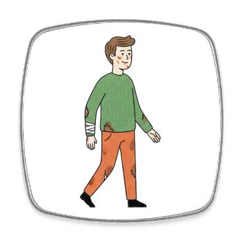 Wounded Hero Cartoon - Square fridge magnet - white - Front