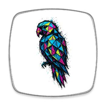Low Poly Parrot: Bunte Geometrie - Viereckiger Kühlschrankmagnet - Weiß - Vorne