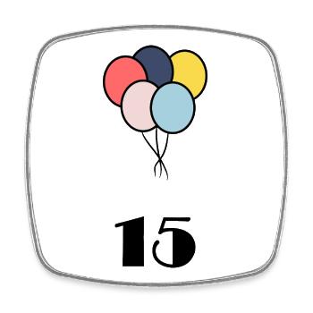 15. 15 ANS. 15e ANNIVERSAIRE. ANNIVERSAIRE 15 ANS. - Magnet carré - blanc - Devant