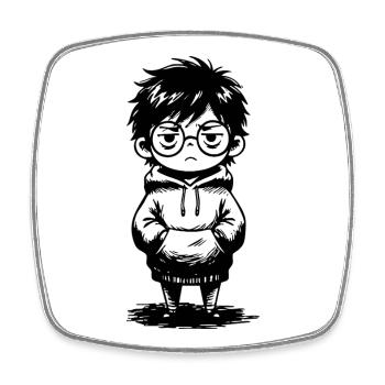 Sticker Child Hoodie Apathy Black and White - Square fridge magnet - white - Front
