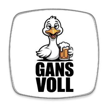Gans Voll: Cartoon-Gans mit Bier - Viereckiger Kühlschrankmagnet - Weiß - Vorne