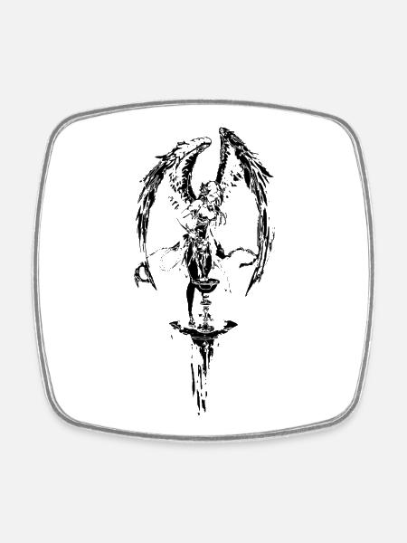 Winged_Guardian_Stamp_-_Gothic_Angel_Ink - Square fridge magnet - white