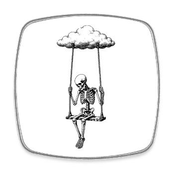 Squelette sur motif de balançoire nuageuse - Magnet carré - blanc - Devant