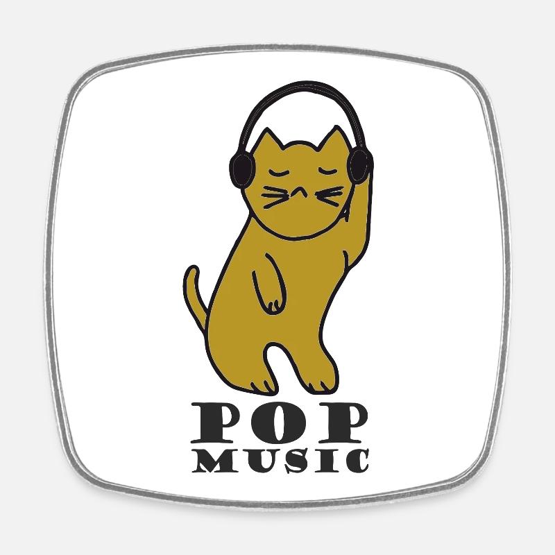 Cat DJ with headphones - Square fridge magnet - white