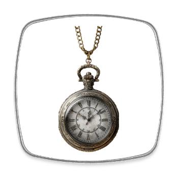 Antique gilded clock on chain - Square fridge magnet - white - Front