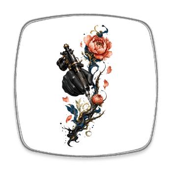 Steampunk-Nadel und Blumen - Viereckiger Kühlschrankmagnet - Weiß - Vorne
