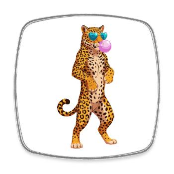 Cooler Leopard Mit Sonnenbrille Und Kaugummi - Viereckiger Kühlschrankmagnet - Weiß - Vorne
