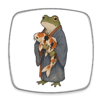 Poisson koi carpe carpe koi KOI-GRENOUILLE Étang du jardin de koi - Magnet carré - blanc - Devant