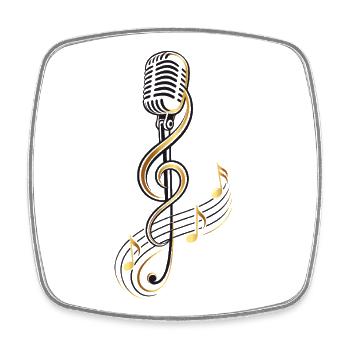 Microphone avec clé de sol – motif musical - Magnet carré - blanc - Devant