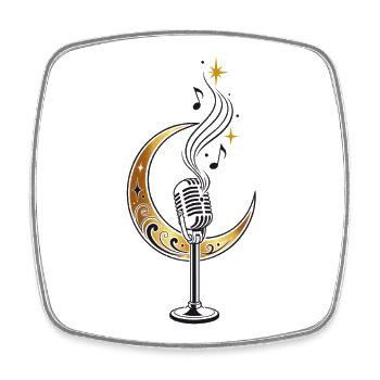 Vintage Crescent Moon Microphone – Music - Square fridge magnet - white - Front