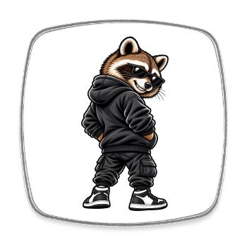 Cooler Gangster Waschbär im Streetwear Style - Viereckiger Kühlschrankmagnet - Weiß - Vorne