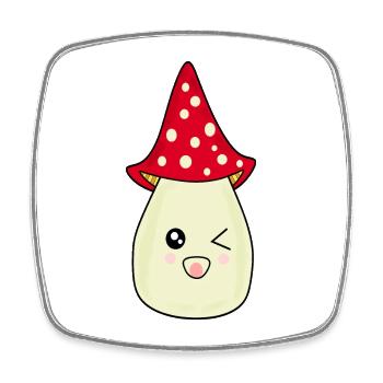 Kawaii Mushroom Toadstool cute red with face - Square fridge magnet - white - Front