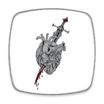 Broken Heart - Sword pierces heart - Square fridge magnet - white - Front