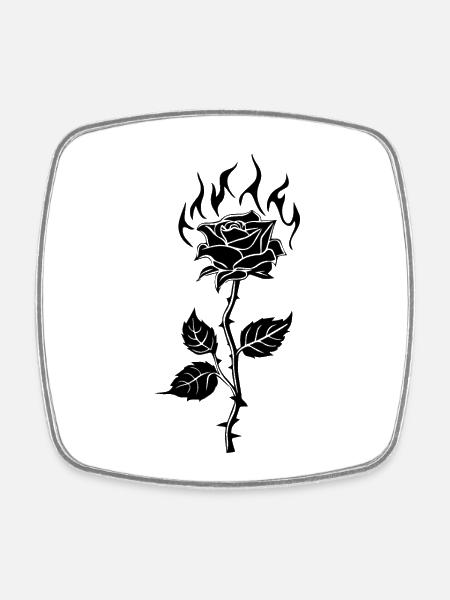 Brennende Rose Blume - Viereckiger Kühlschrankmagnet - Weiß