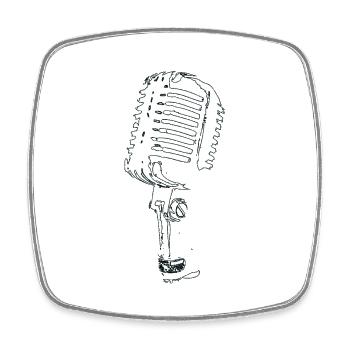 microphone musique noir et blanc - Magnet carré - blanc - Devant