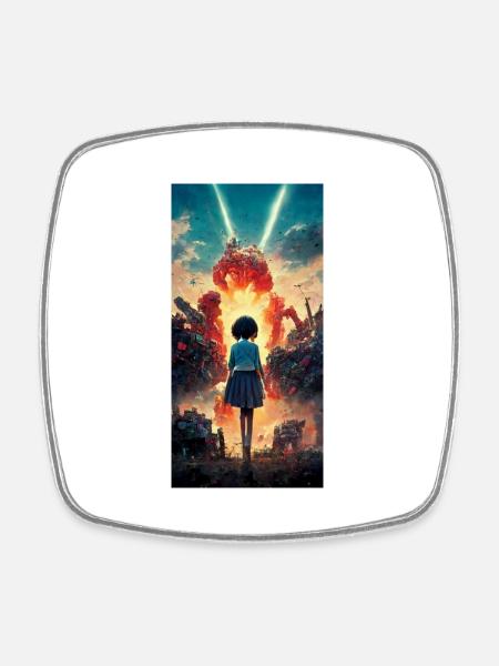 Anime-Mädchen - Viereckiger Kühlschrankmagnet - Weiß