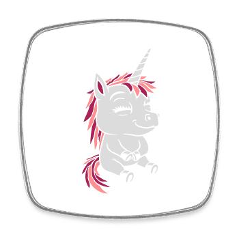 Comic little seated unicorn - Square fridge magnet - white - Front