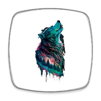 Aurores boréales en forme de loup dans la forêt - Magnet carré - blanc - Devant