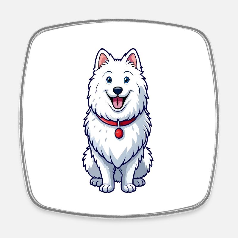 Happy Grinning Samoyed - Square fridge magnet - white
