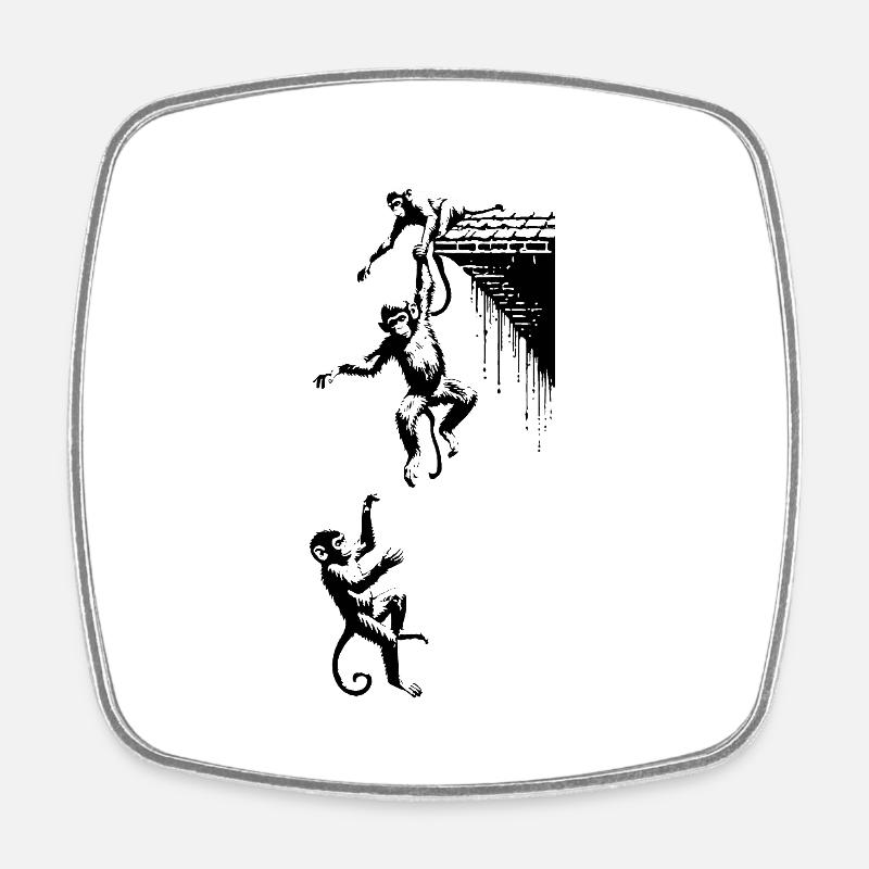 3 Monkeys Monkey Gang Monkey Falls Down - Square fridge magnet - white