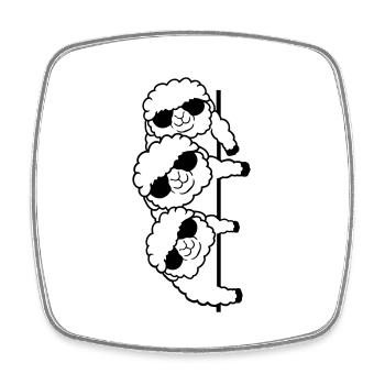 3 DJ Schafe Hinter Mauer Gucken Seitlich Freunde - Viereckiger Kühlschrankmagnet - Weiß - Vorne