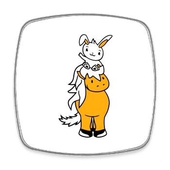 Bunny Horse Riding Rider Pony Horse Waving Cute - Square fridge magnet - white - Front