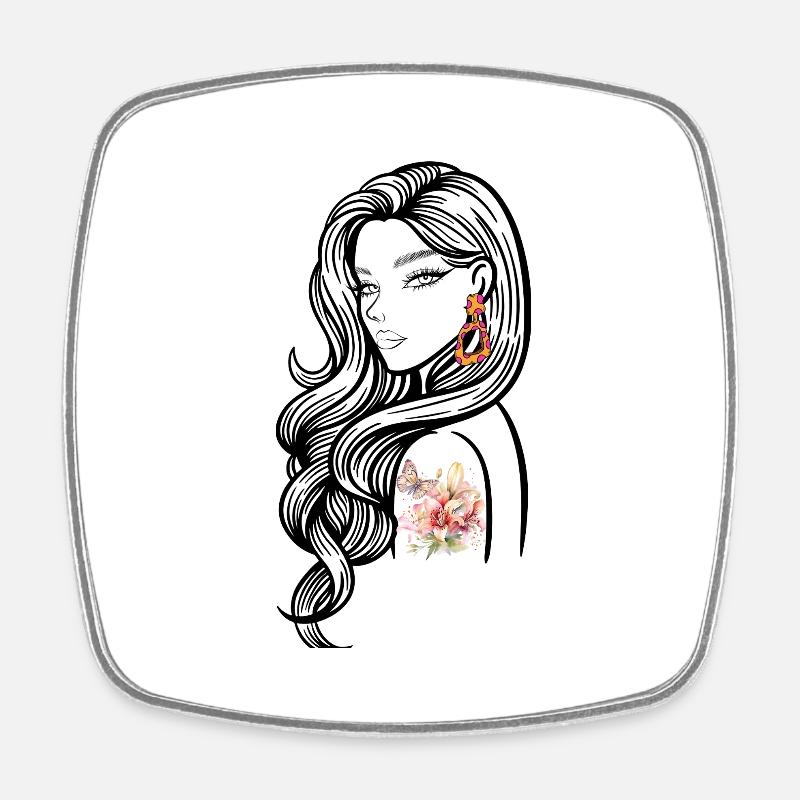 Design Floral tattoo Éclaté - Magnet carré - blanc