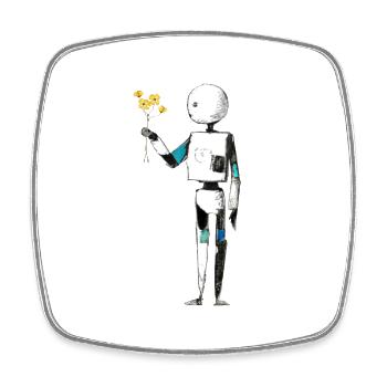 robot with flowers - Square fridge magnet - white - Front