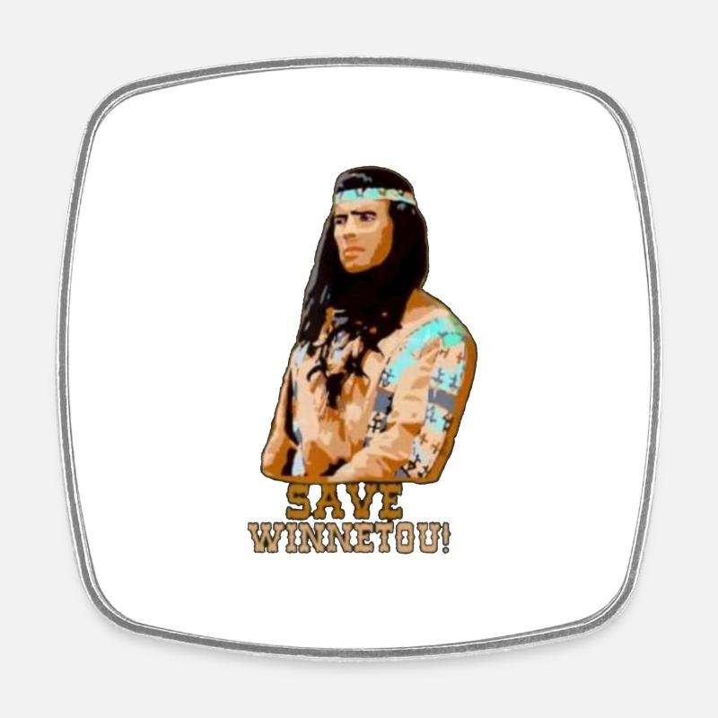 save winnetou,winnetou,indianer,illustration - Viereckiger Kühlschrankmagnet - Weiß