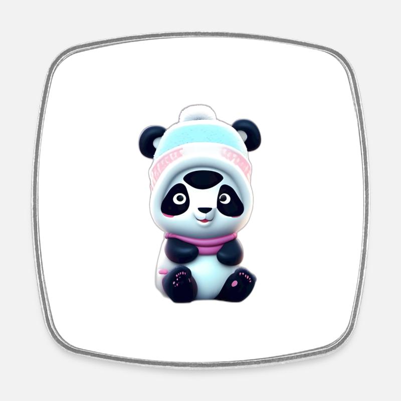 Panda in the snow - Square fridge magnet - white