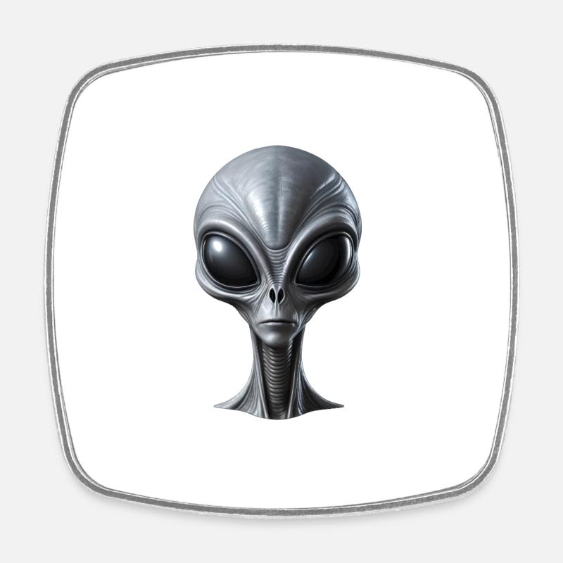 Realistic Grey Alien Extraterrestrial Being - Square fridge magnet - white
