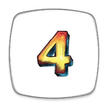 4 Zahl Comic - Viereckiger Kühlschrankmagnet - Weiß - Vorne